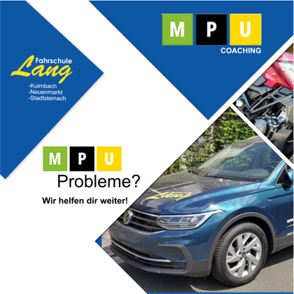Marke MPU Coaching mit Ausschnitten eines Motorrads und eines Fahrschulautos